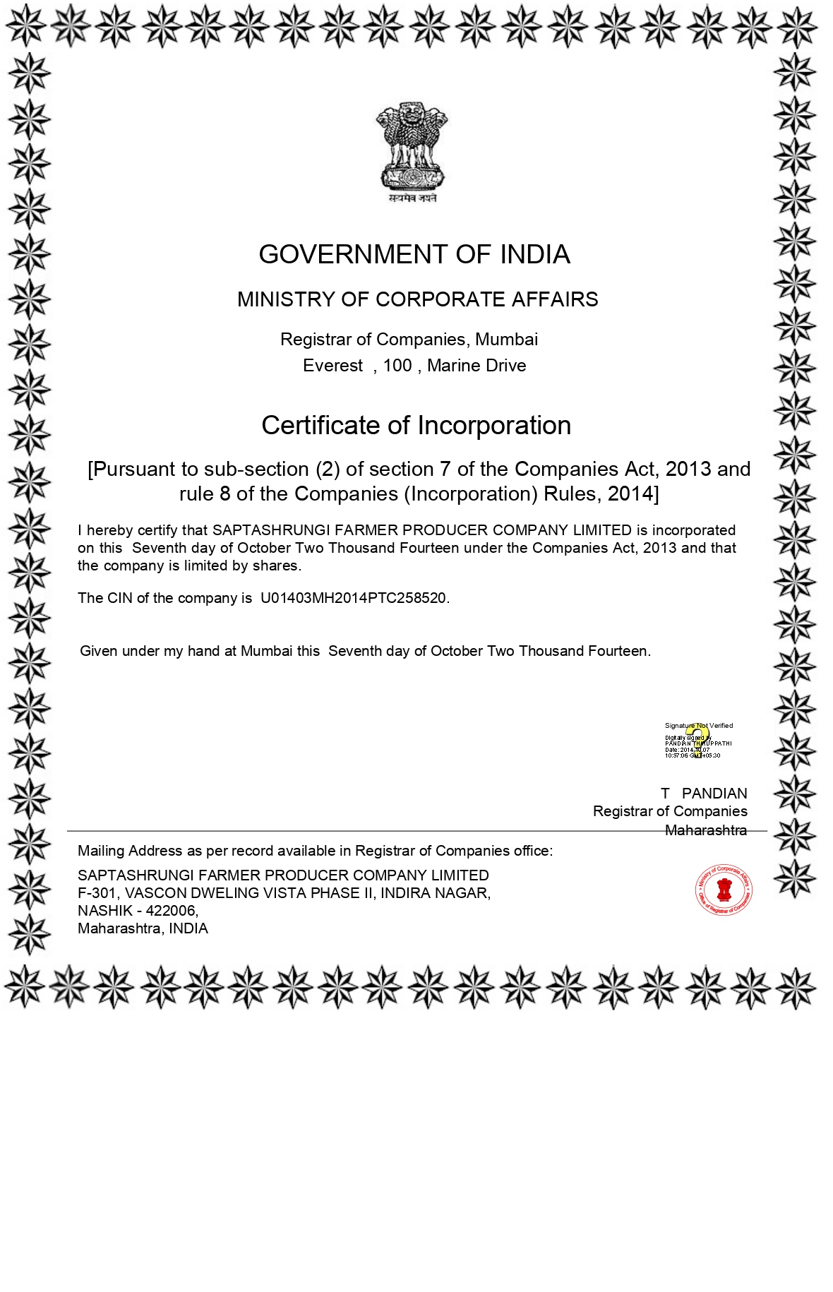 Incorporation Certificate